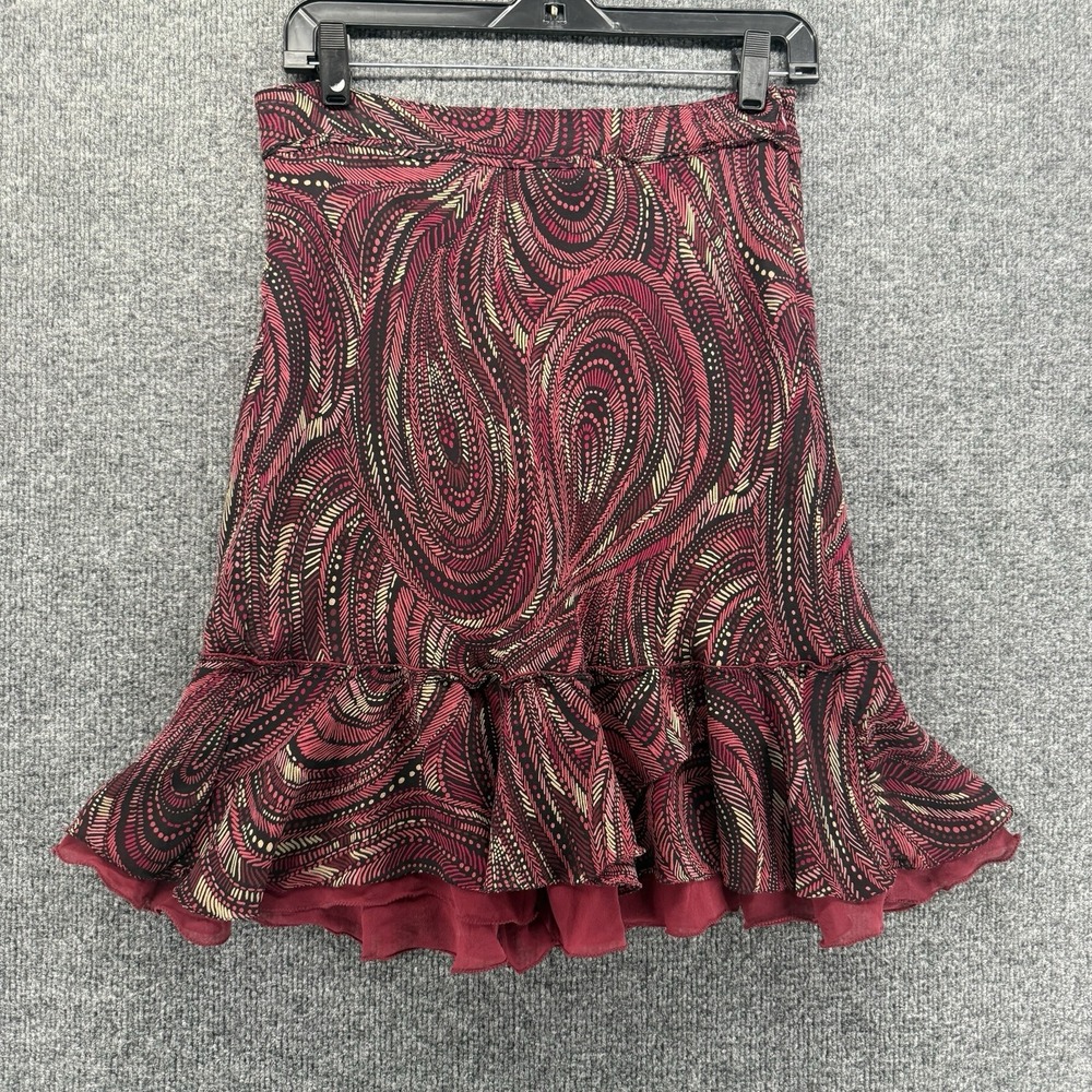 Silk Skirt Womens 4 Paisley Abstract Fit Falre Ruffle 90s Y2K Feminine Classy